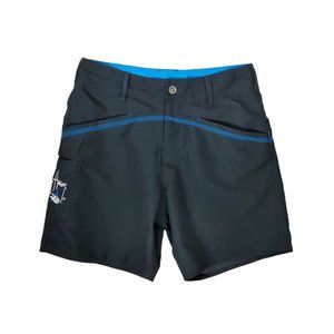 Guy Harvey Microfiber Shorts Mens Sz 30 Black Blue Trim Pockets Hybrid Casual
